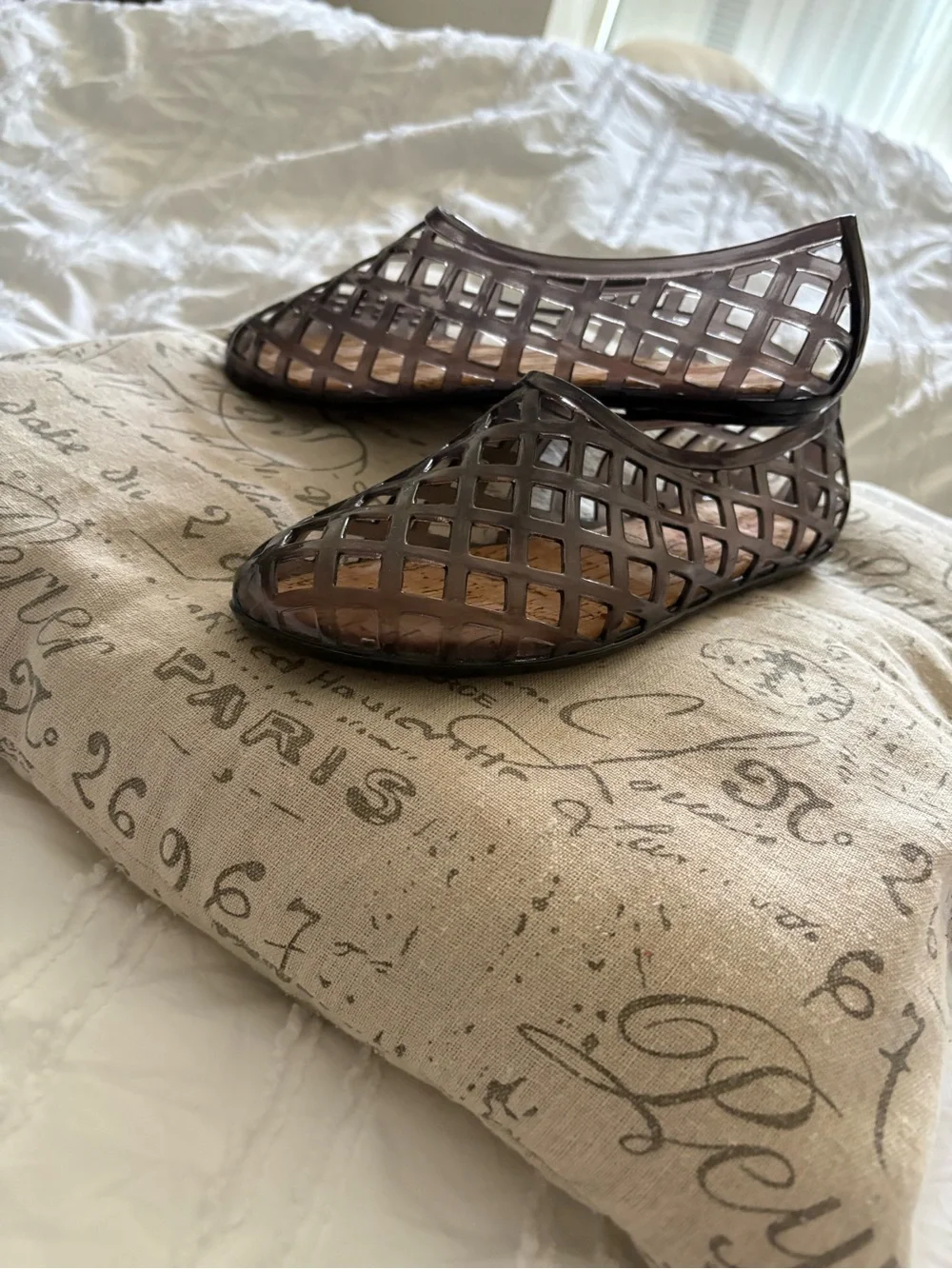 Jellypop Uma Women's Brown/Black Lattice Jelly Flats - Size 7